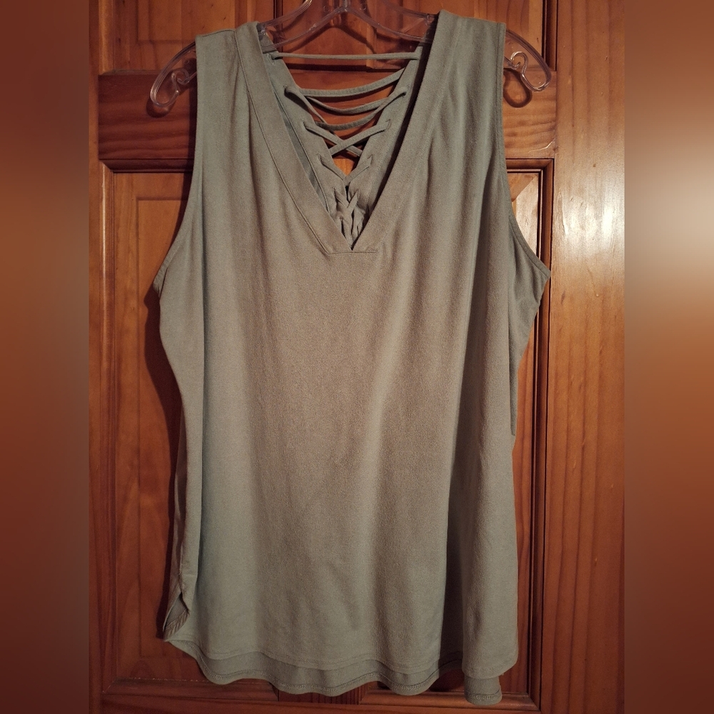 Cato Olive Green Tank Top with Crisscross Back Detail XL